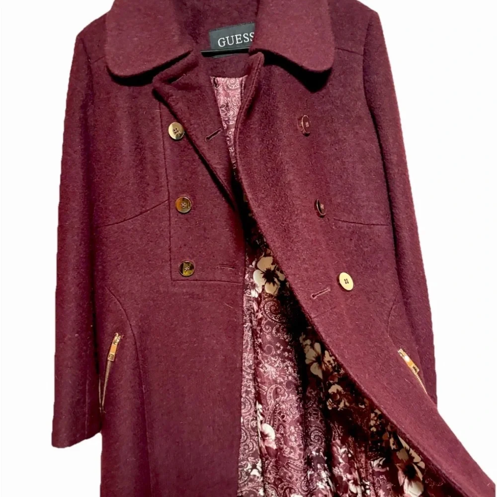 Guess Women's Double-Breasted Plum Pea Coat - Picture 4 of 9